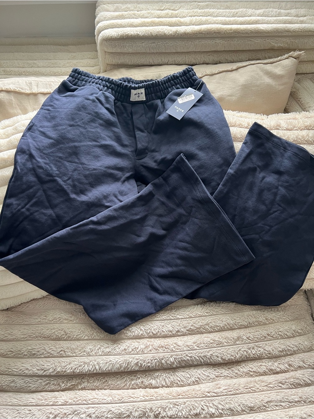 Wide-Leg Navy Track Pants with Elastic Waist - Unbranded